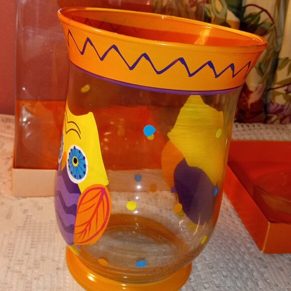 BEAUTIFUL CLEAR GLASS JAR / VASE WITH A COLORFUL OWL OF BEAUTY - Picture 6 of 7